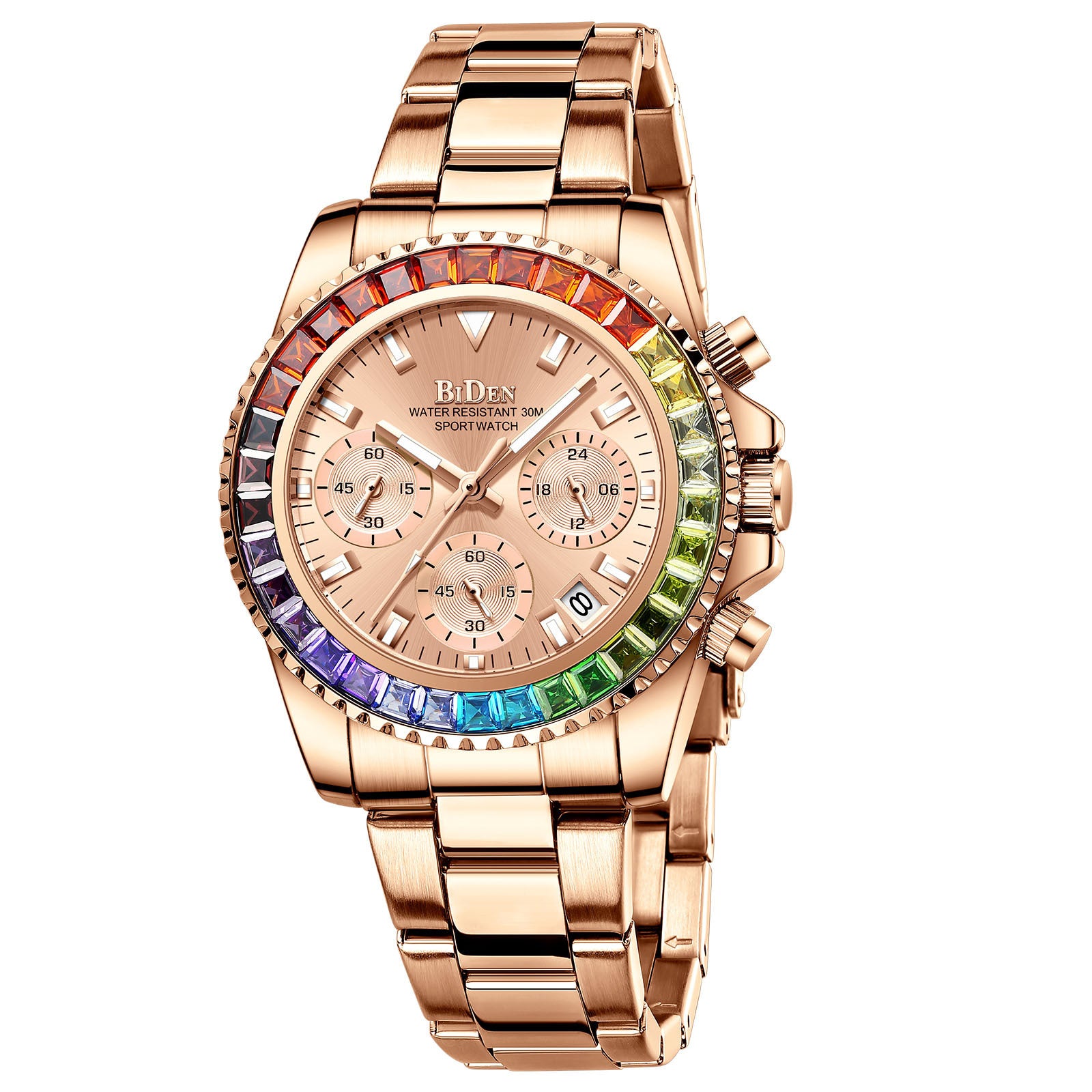 MakerVid™ Rainbow Diamond Luxury Steel Watch - Wedding Guest Edition