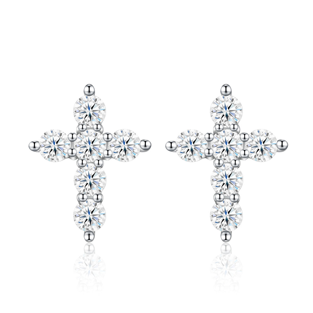 MakerVid Moissanite Cross Earrings - 925 Silver Wedding Bridal Studs