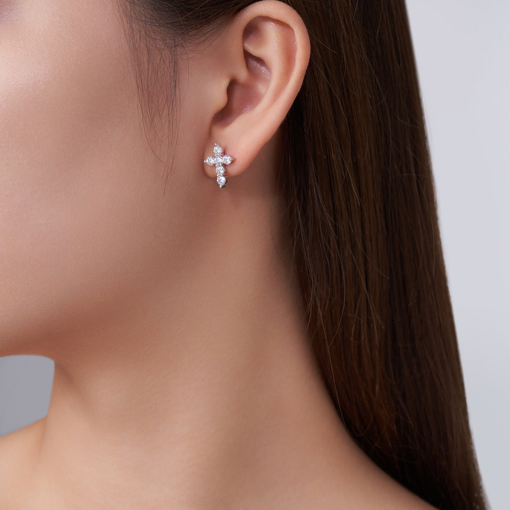MakerVid Moissanite Cross Earrings - 925 Silver Wedding Bridal Studs
