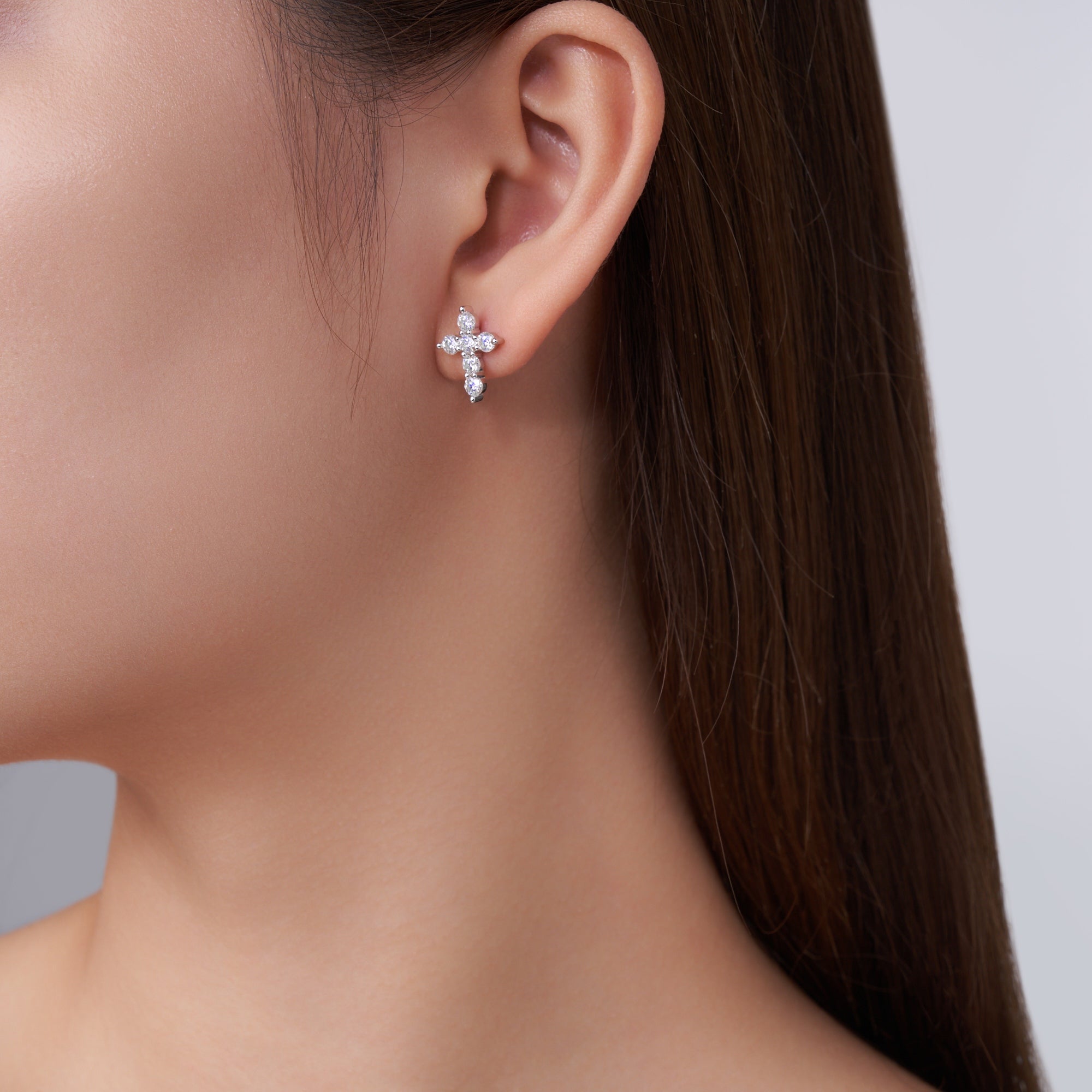 MakerVid Moissanite Cross Earrings - 925 Silver Wedding Bridal Studs