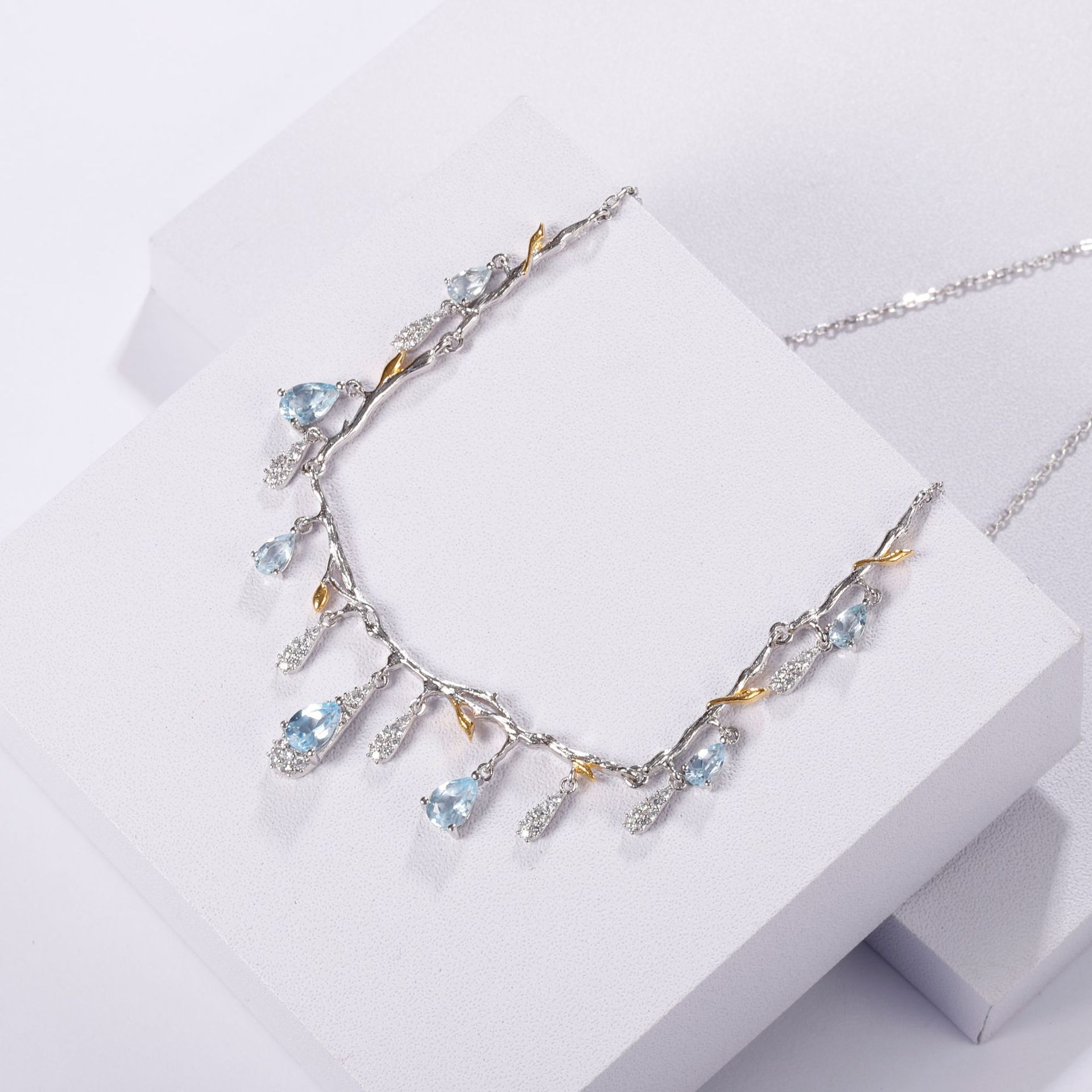 MakerVid™ Natural Topaz 925 Sterling Silver Bridal Drop Necklace