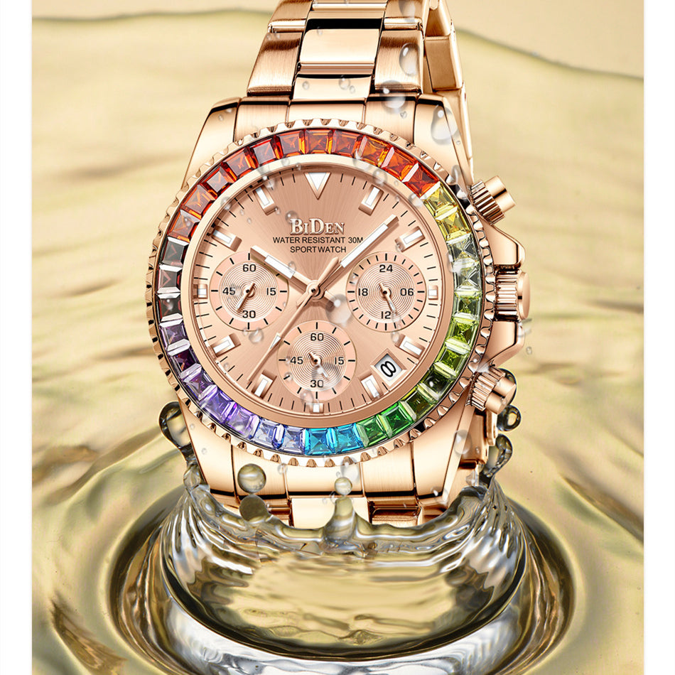 MakerVid™ Rainbow Diamond Luxury Steel Watch - Wedding Guest Edition