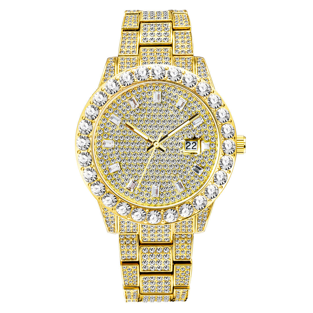 MakerVid™ Luxury Iced Out Gold Watch | Large Dial Crystal Timepiece