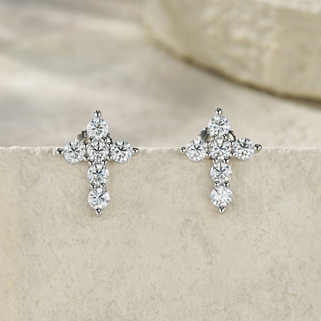 MakerVid Moissanite Cross Earrings - 925 Silver Wedding Bridal Studs