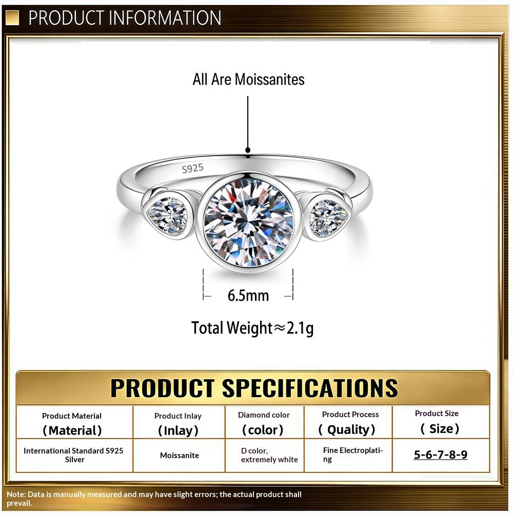 MakerVid™ Moissanite 3-Stone Engagement Ring | 925 Sterling Silver