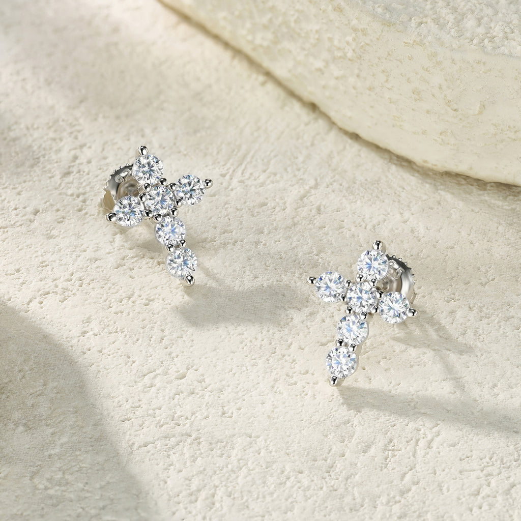 MakerVid Moissanite Cross Earrings - 925 Silver Wedding Bridal Studs