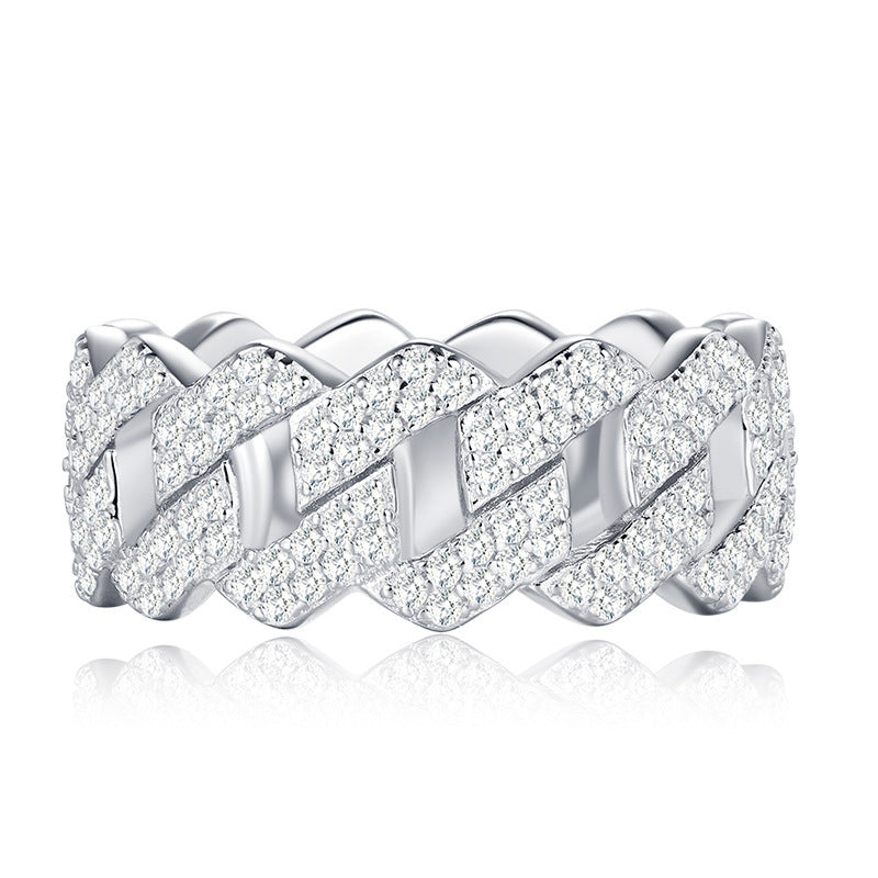 MakerVid™ S925 Sterling Silver Cuban Link Eternity Ring | CZ Wedding Band