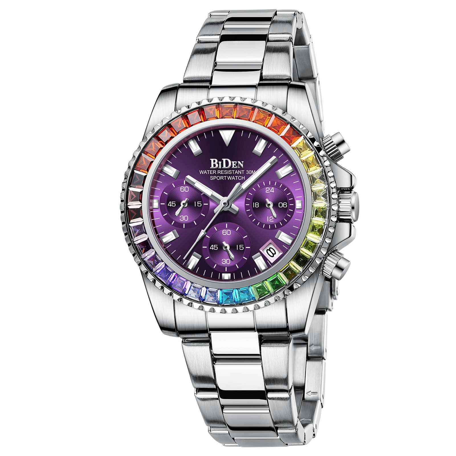 MakerVid™ Rainbow Diamond Luxury Steel Watch - Wedding Guest Edition