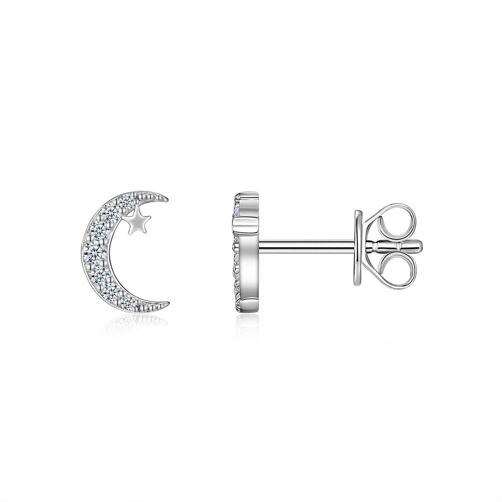 MakerVid™ Moissanite Moon & Star Studs | 925 Sterling Silver Luxury