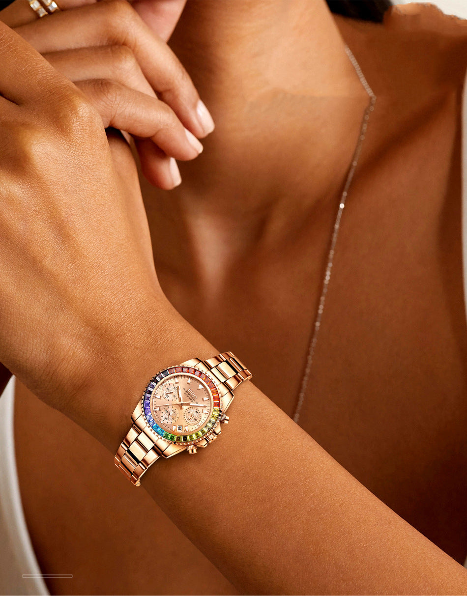 MakerVid™ Rainbow Diamond Luxury Steel Watch - Wedding Guest Edition