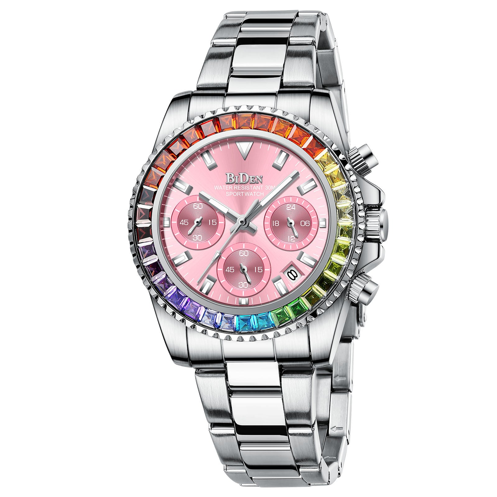 MakerVid™ Rainbow Diamond Luxury Steel Watch - Wedding Guest Edition