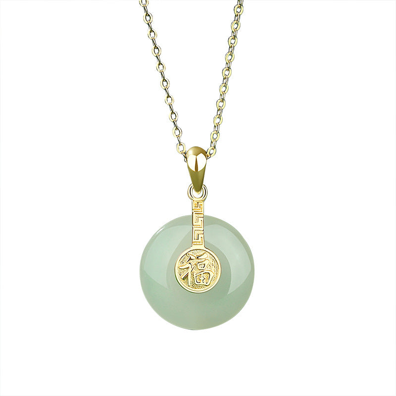 Title: MakerVid™ Vintage Hetian Jade Peace Button Necklace 925 Silver