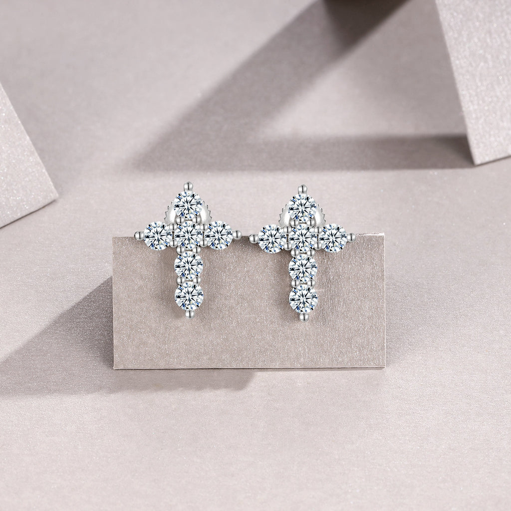 MakerVid Moissanite Cross Earrings - 925 Silver Wedding Bridal Studs