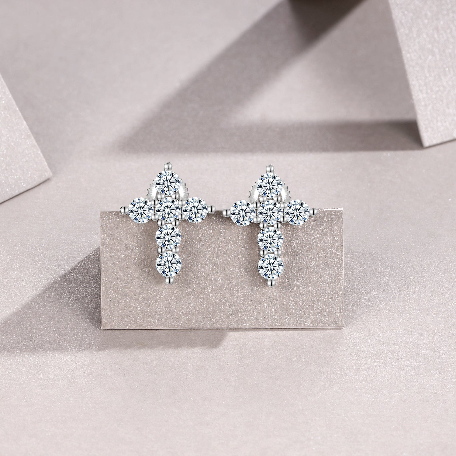 MakerVid Moissanite Cross Earrings - 925 Silver Wedding Bridal Studs