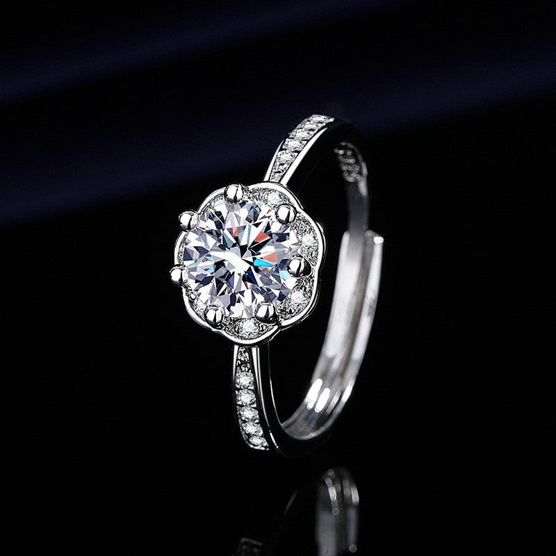 MakerVid™ 1ct Round Cut Moissanite Halo Engagement Ring 925 Silver