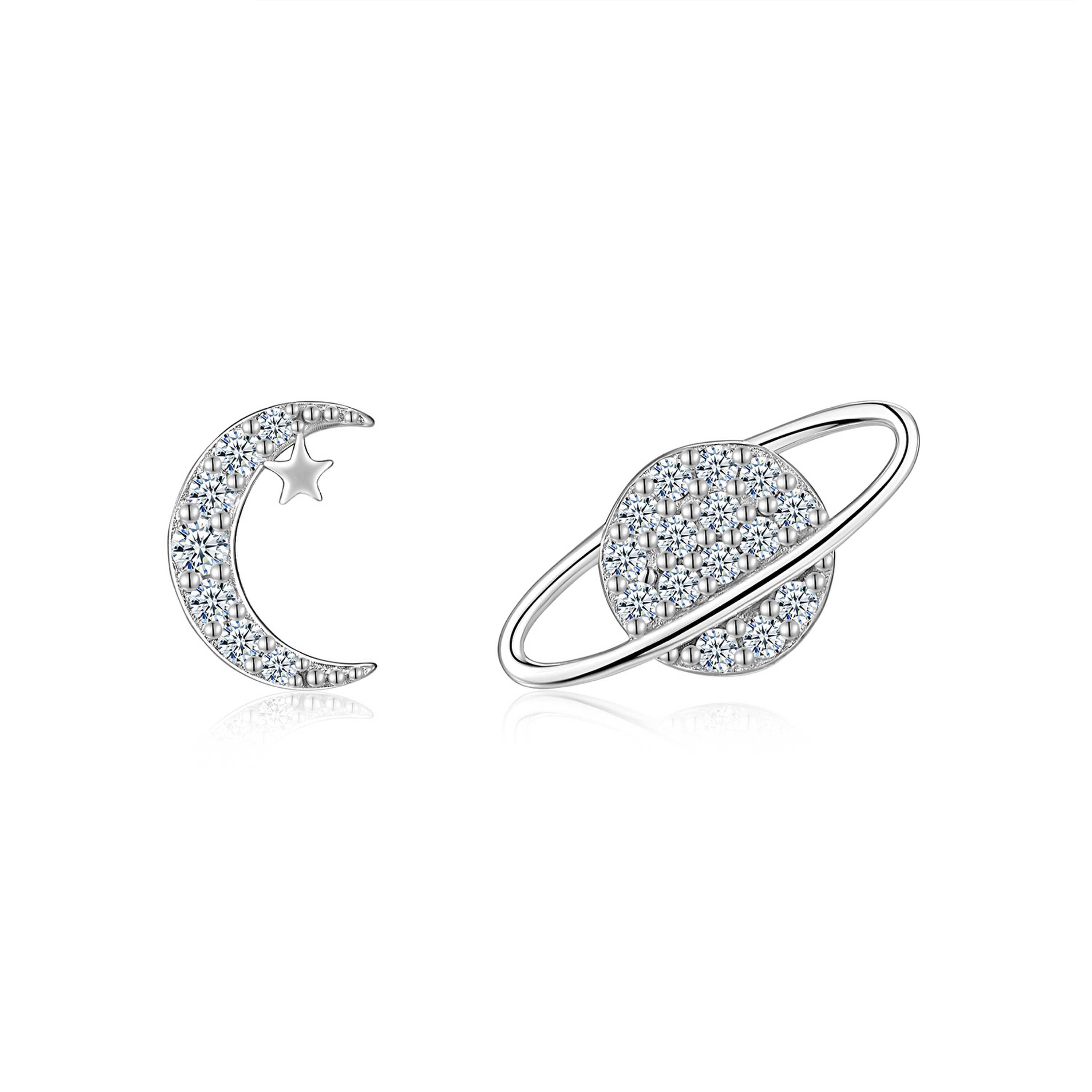 MakerVid™ Moissanite Moon & Star Studs | 925 Sterling Silver Luxury
