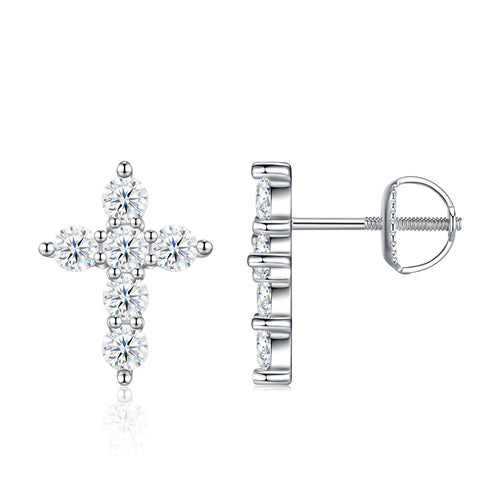 MakerVid Moissanite Cross Earrings - 925 Silver Wedding Bridal Studs