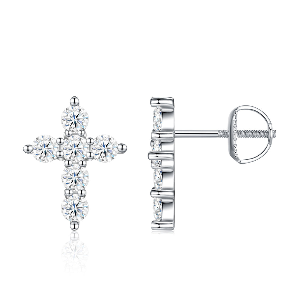 MakerVid Moissanite Cross Earrings - 925 Silver Wedding Bridal Studs