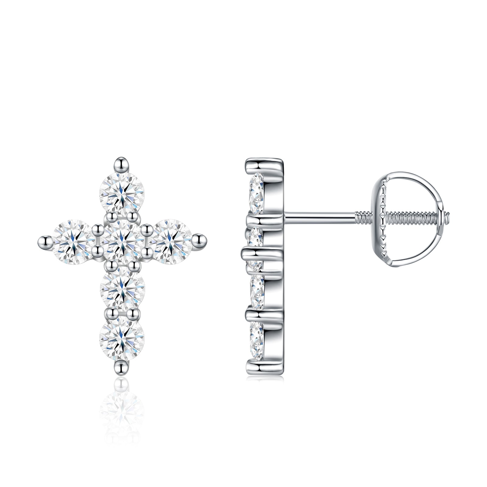 MakerVid Moissanite Cross Earrings - 925 Silver Wedding Bridal Studs
