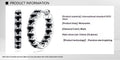 Product information infographic for silver hoop earrings with black moissanite stones, including material details and 3.0mm stone size specifications.