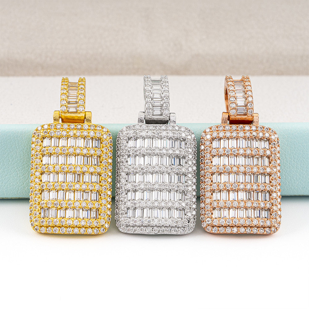 MakerVid™ Luxury Baguette Moissanite Rectangular Pendant - 925 Silver