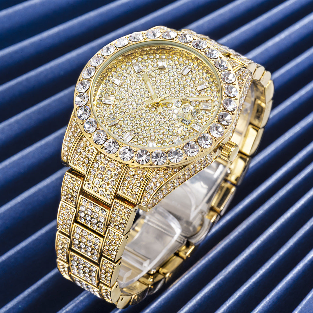 MakerVid™ Luxury Iced Out Gold Watch | Large Dial Crystal Timepiece