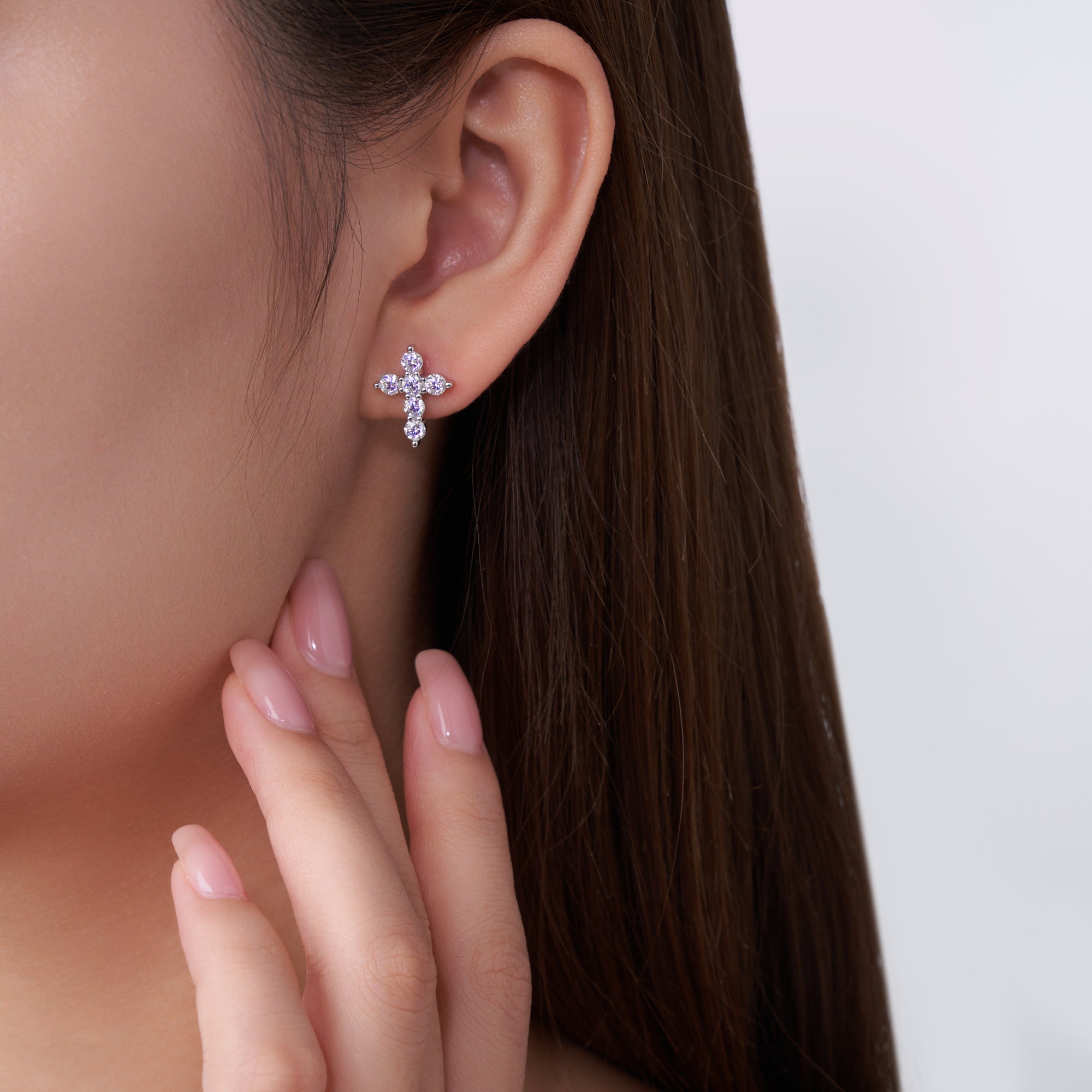 MakerVid Moissanite Cross Earrings - 925 Silver Wedding Bridal Studs