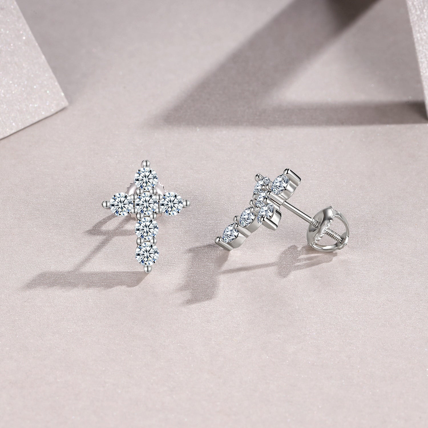 MakerVid Moissanite Cross Earrings - 925 Silver Wedding Bridal Studs