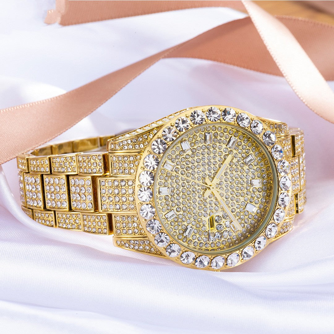 MakerVid™ Luxury Iced Out Gold Watch | Large Dial Crystal Timepiece