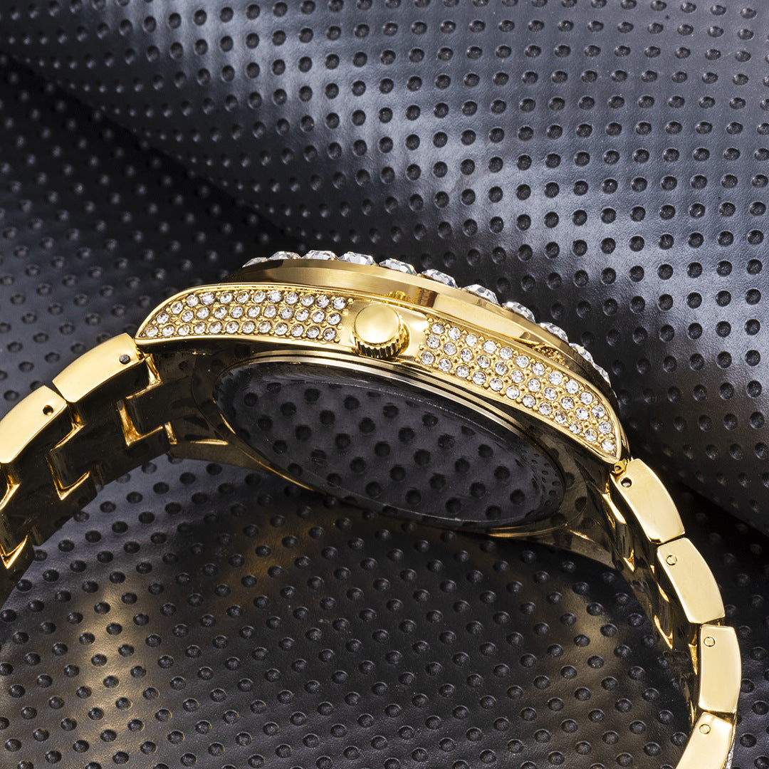 MakerVid™ Luxury Iced Out Gold Watch | Large Dial Crystal Timepiece