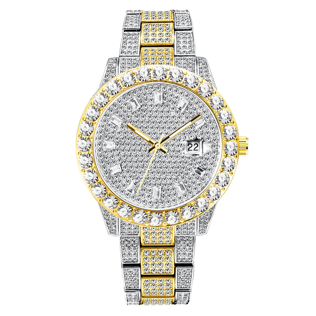 MakerVid™ Luxury Iced Out Gold Watch | Large Dial Crystal Timepiece