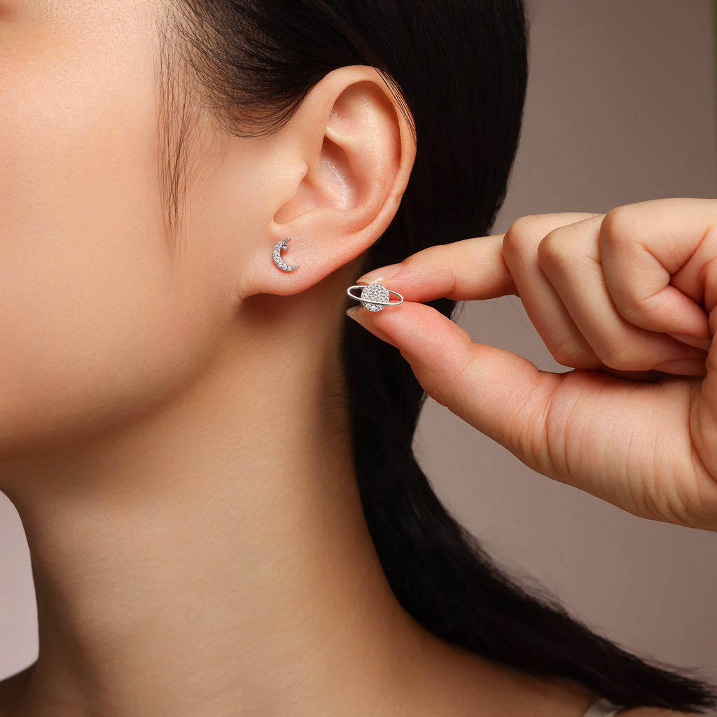 MakerVid™ Moissanite Moon & Star Studs | 925 Sterling Silver Luxury